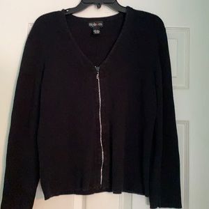 style & co black rhinestone zip sweater size XL